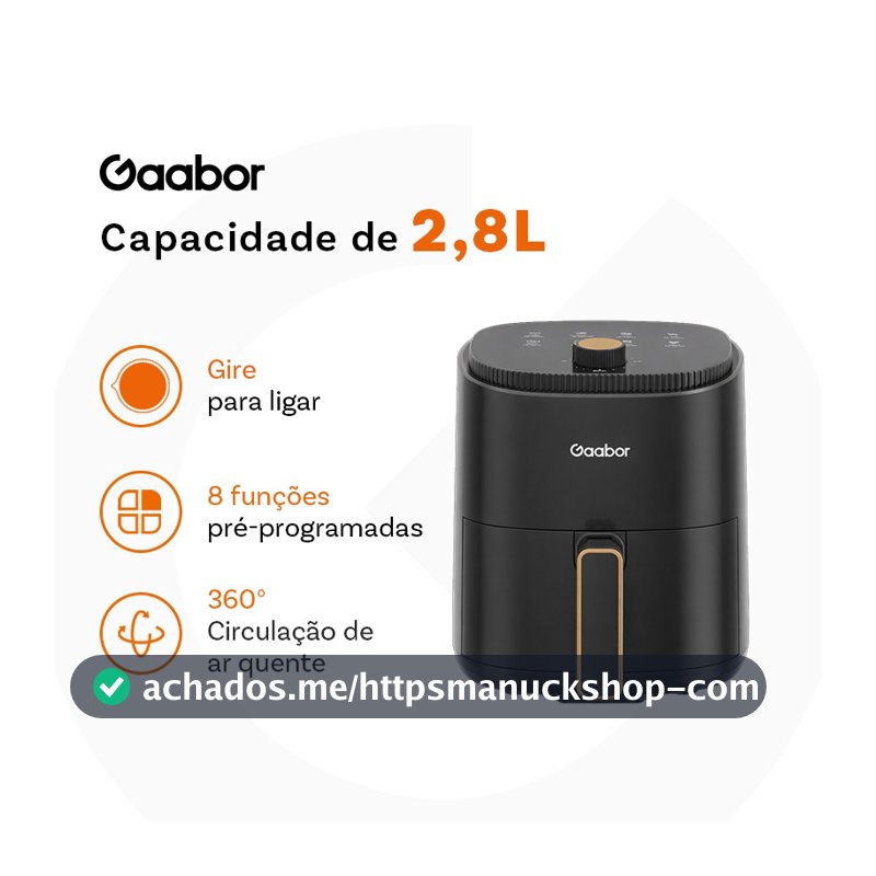 Gaabor 2,8L Air Fryer 360° Ar Quente Timer 60 Min 200°C Antiaderente Sem BPA AF-35M02A-1