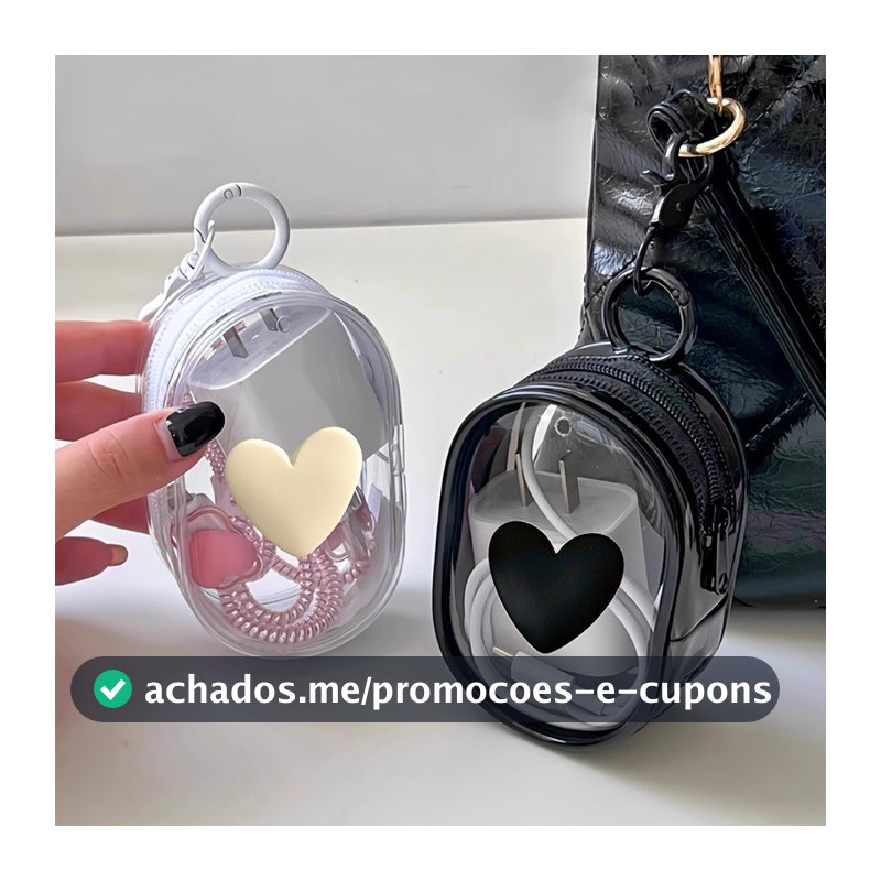 Carregador De Cabo De Dados 3D Love-Heart Bolsa De Armazenamento De Viagem Multifuncional Transparente Com Zíper E Chave