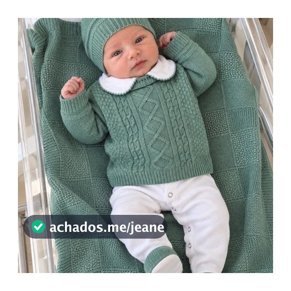 Saída de maternidade tricô verde oliva Vitor