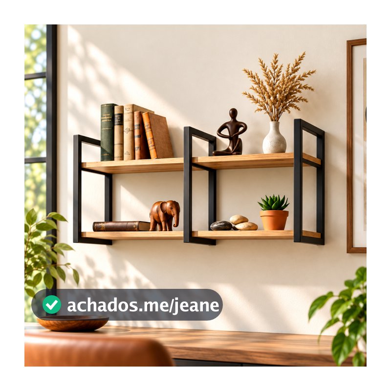 Prateleira Nicho Industrial de Parede 100cm Ferro e Madeira Suspensa Decorativa Organizador