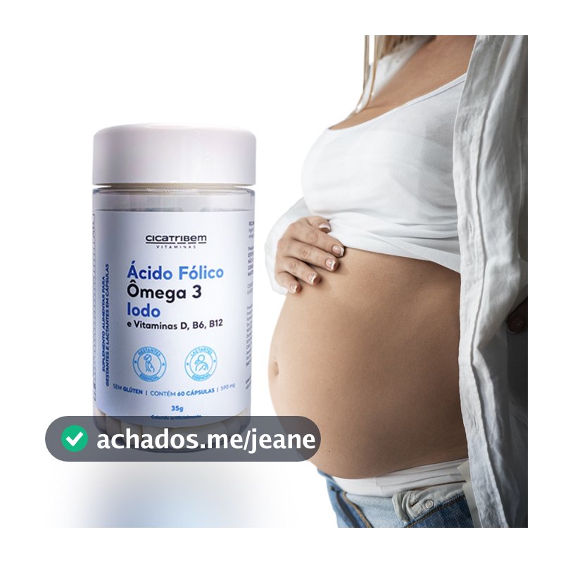 Multivitamínico Gestante Cicatribem 60 Cápsulas Ácido Fólico Ômega 3 Iodo e Vitaminas para Grávida, Lactante e Tentantes