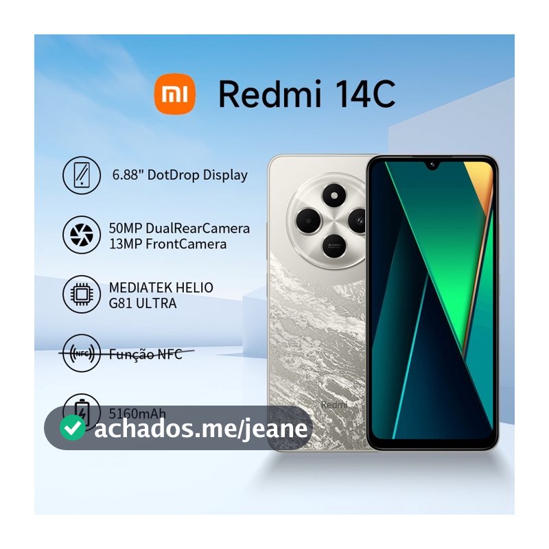 Redmi 14C 4G 6.88” 256GB 120Hz 50MP 13MP 5160mAh Android 14 Novo Versão Global