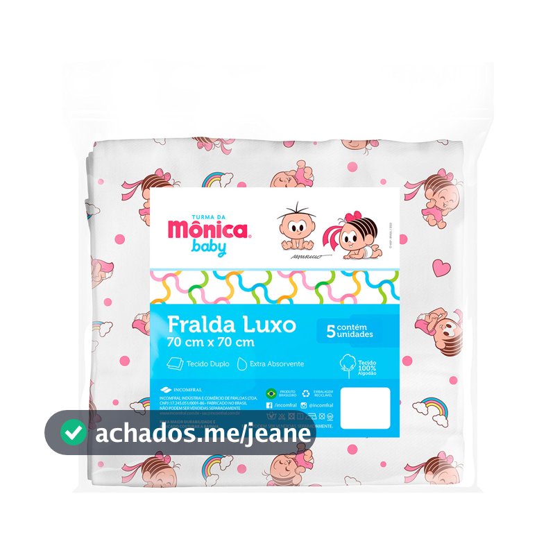 Kit 5 Fraldas de Pano Luxo para Bebê Turma da Mônica Baby