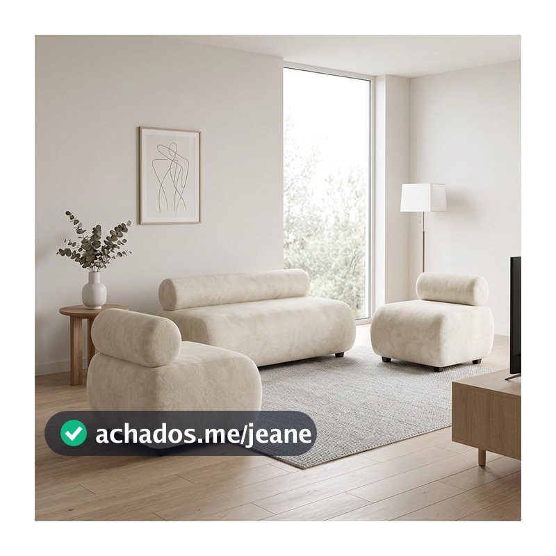 Kit Sofá Namoradeira com 120 cm + 2 Poltronas Decorativas 60 cm Nara Suede para Sala D'Rossi para Sala de Estar Recepção