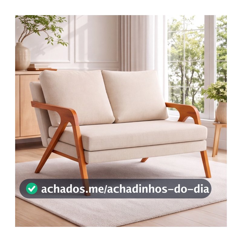 Poltrona Namoradeira Estofada Tecido Em Linho Premium Pés Em Madeira Maciça Resistente Compacto Design Moderno
