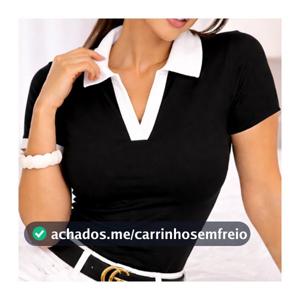 Blusa Polo Feminina Bicolor Ribana Premium Ajustada Gola Contraste Elegante Moda