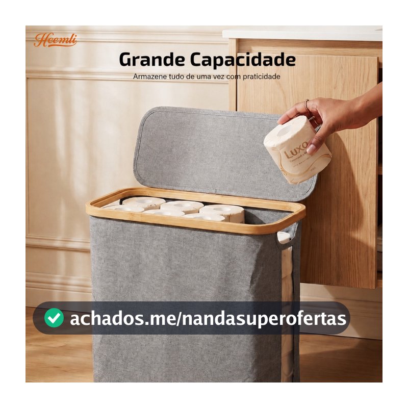 Heemli Cesto De Papel Higiênico Bambu Com Tampa Organizador Multiuso Para Banheiro