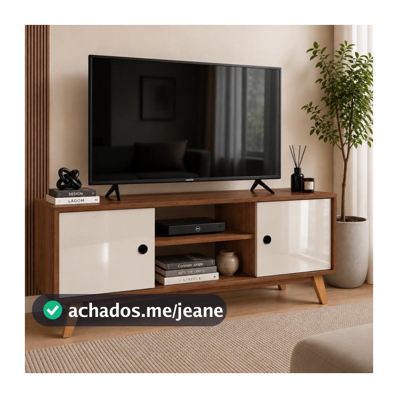 Rack 112cm com Pés de Madeira Portas Deslizantes Aparador Buffet Balcão Organizador para Sala
