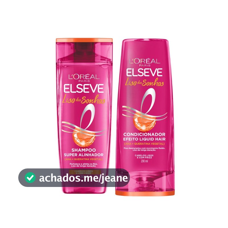 Kit Elseve Liso Dos Sonhos AHA + Queratina Vegetal Shampoo 200ml + Condicionador 200ml (2 produtos)