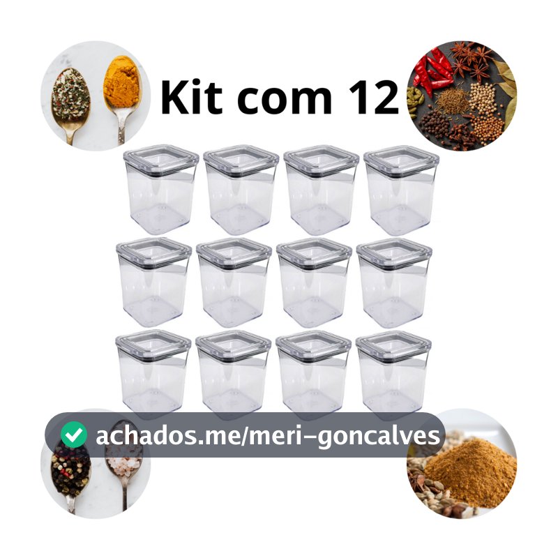 Porta tempero hermético acrílico jogo com 12 de 200ml empilhável + BRINDE