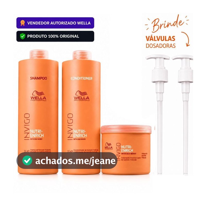 Kit Wella Invigo Nutri-Enrich Original | Shampoo 1L + Condicionador 1L + Máscara 500ml | BRINDE VÁLVULA