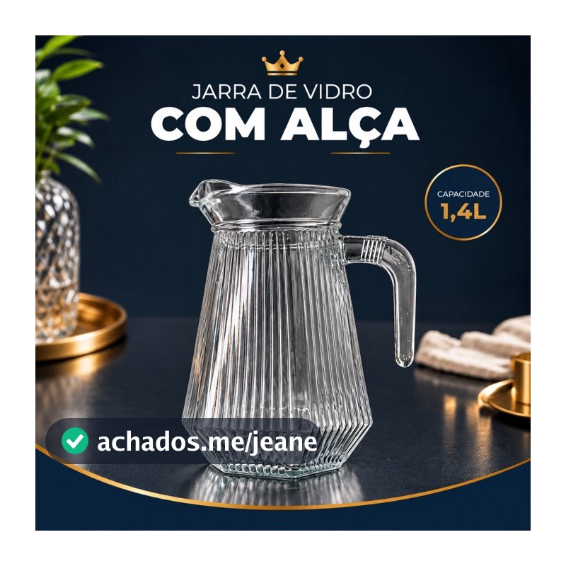 Jarra de Vidro Canelada com Tampa de Acrílico 1400ml Alça Resistente para Água e Sucos
