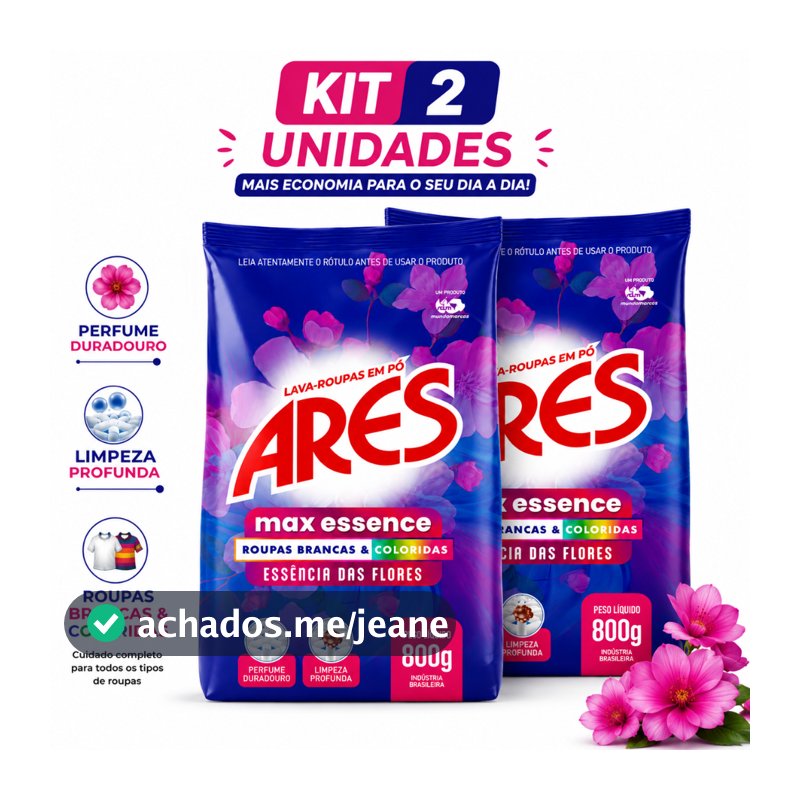 Kit 2 Sabão em Pó Lava Roupas Profissional Max Essence ARES 800g