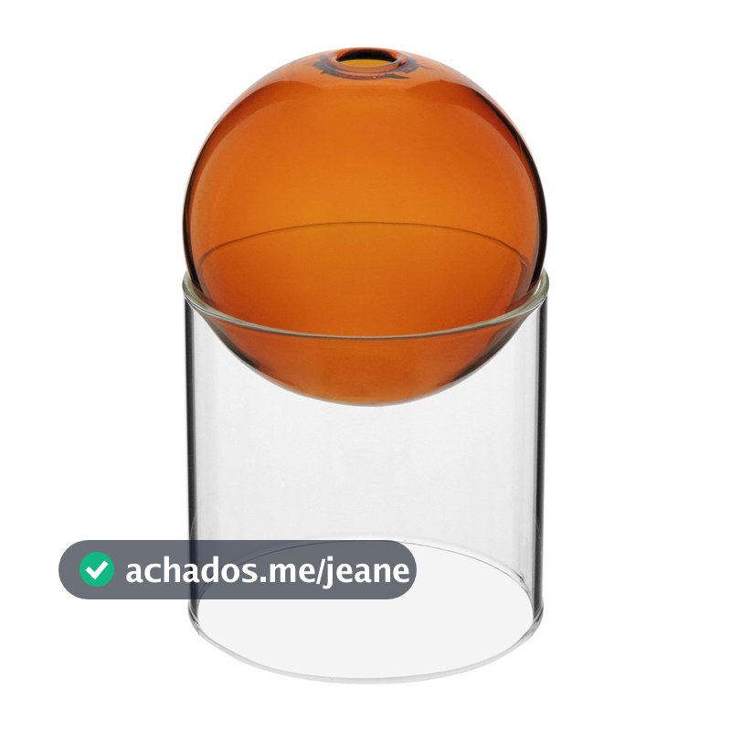 Vaso Decorativo Enfeite Planta Esfera com Suporte Vidro 13x13x13cm Âmbar Flores Suculenta Sala
