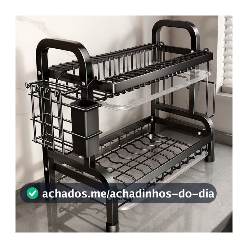 Escorredor Kitchen Rack Aço Inoxidável Organizador Louça Preto Pia Kitchen Rack Aço Ino