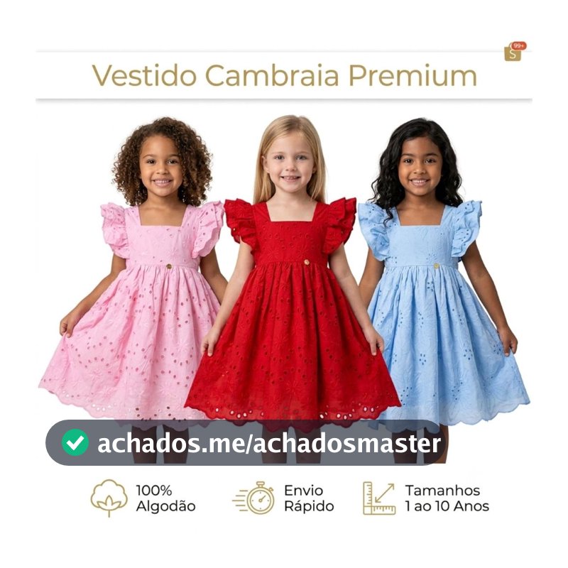 Vestido Infantil Menina Festa P M G GG 1 a 10 Anos |Rodado Luxo Cambraia Bordada com Forro |Look Elegante Verão|Promoção