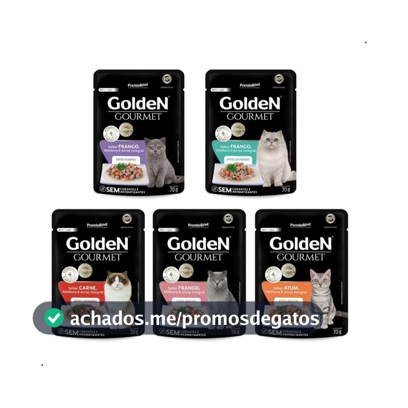 Sachê Golden Gourmet p/ Gatos - Caixa c/ 20 un 70g– Alimento Úmido de Sabores Diversos - Validade Longa