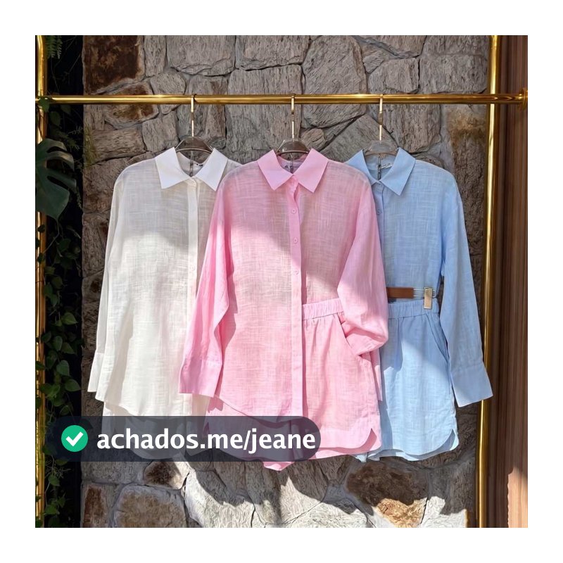 Conjunto em linho camisa e short com forrado casaul elegante para seu looks coleção novo em verão Moda casual Elegante
