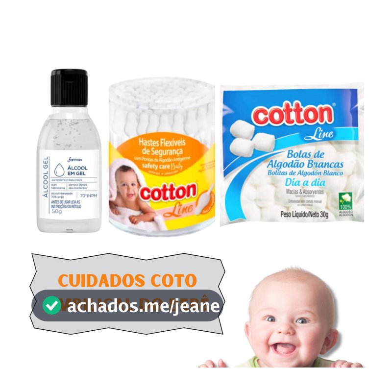 Kit Higiene Cuidado Bebe Recem Nascido Essencial 3 Produtos Cotonete Baby Algodão