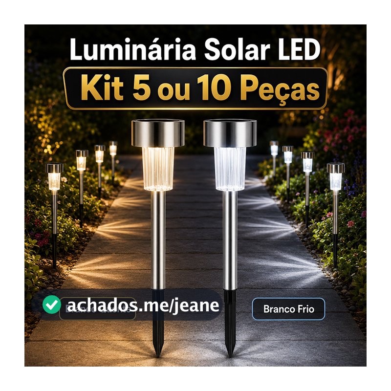 Kit 5/10 Luminária Solar Jardim LED Impermeável Luz Quente Branca Iluminação Externa Quintal Paisagismo
