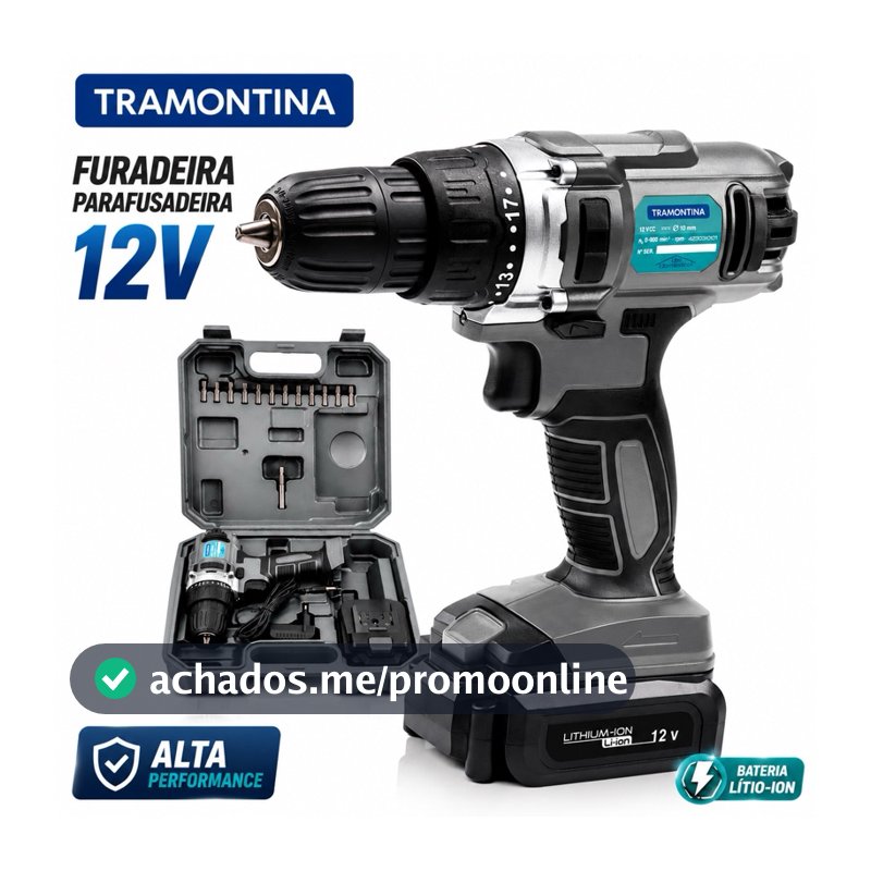 Parafusadeira/Furadeira Tramontina 12V à Bateria Kit 16 Peças Bivolt Com Maleta