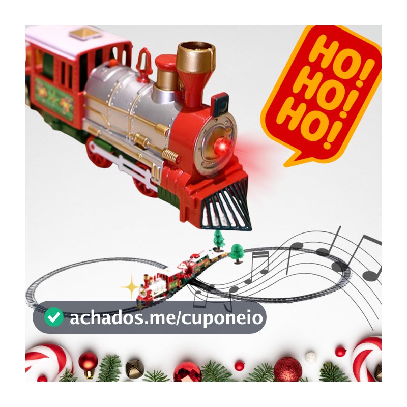 Trenzinho Elétrico Natalino Ferrorama Decoração com Música de Natal HoHoHo Merry Christmas Lindo e Encantador