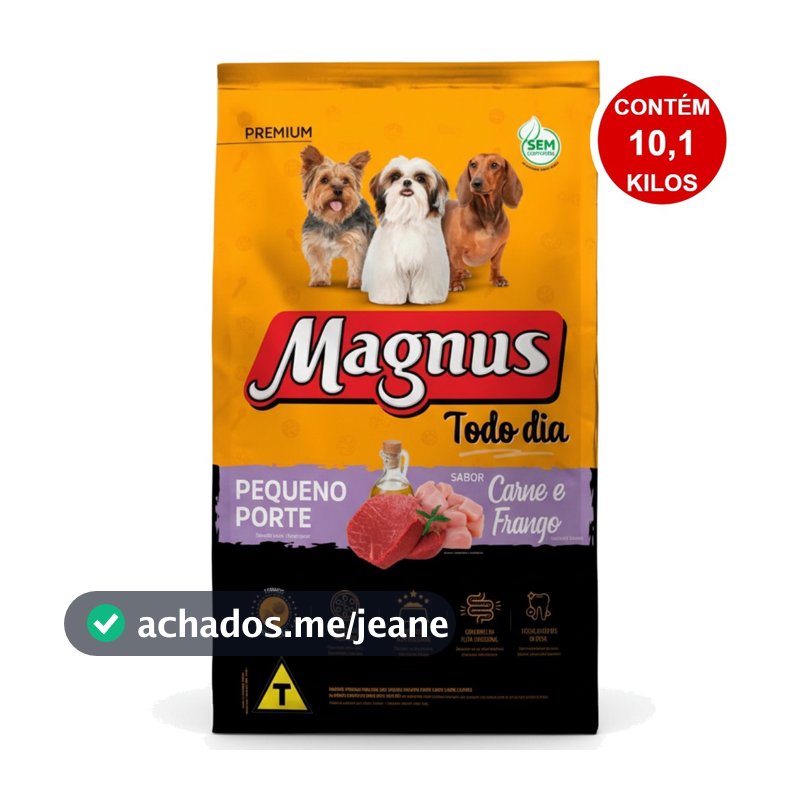 Ração Magnus Premium Todo Dia 10,1Kg Cães Adultos Pequeno Porte Sabor Carne e Frango Adimax