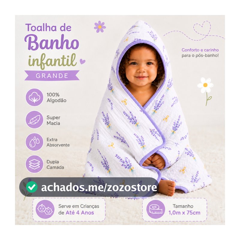 Toalha de Banho Soft Infantil Grande Com Capuz Tecido de Fralda Macia 100% Algodão Enxoval