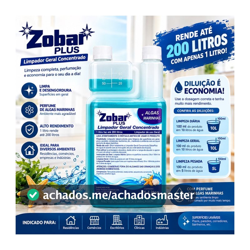 Limpador Geral Concentrado Zobar Plus 1L | Rende até 200L | Limpeza Pesada