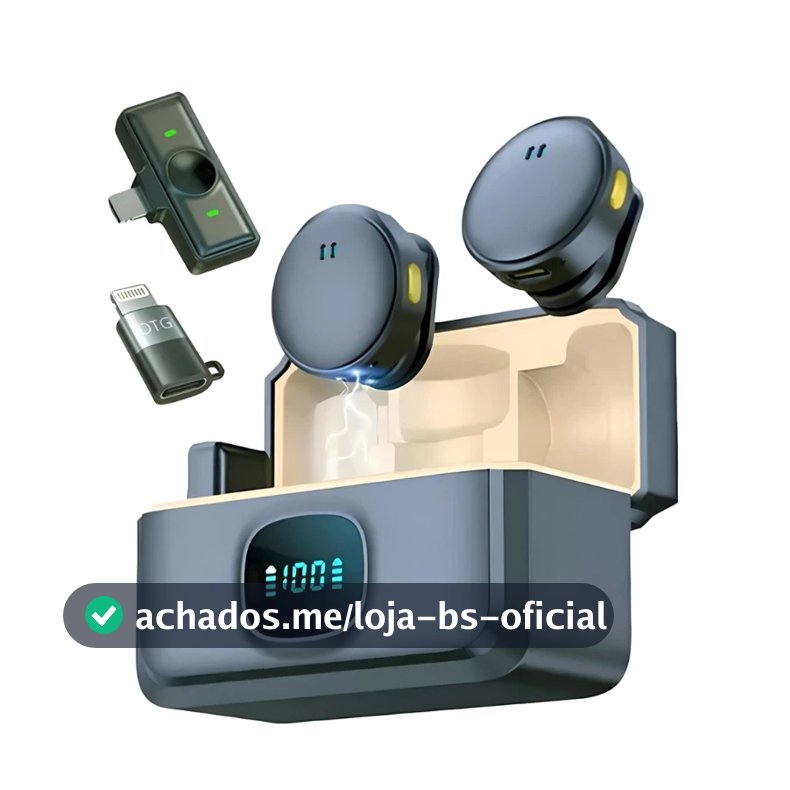 Microfone De Lapela Sem Fio Magnético Com Caixa e 2 Mics