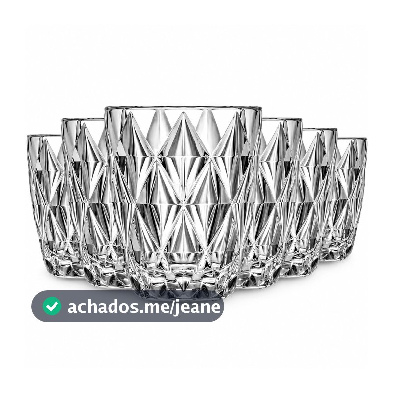 Jogo de Copos 6 Peças Vidro Diamante 300ml Cristal Grosso Água Suco Refrigerante Elegante