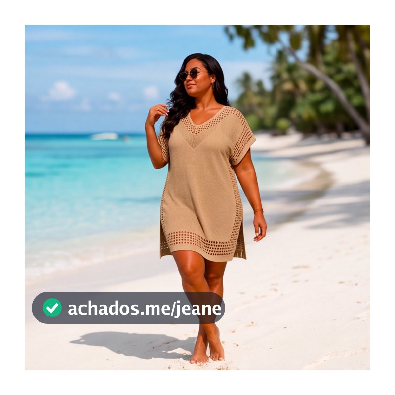 Saida de  Praia Plus Size Feminina Em Trico Vazado Decote em V Manga Curta Moda Verao Premiun