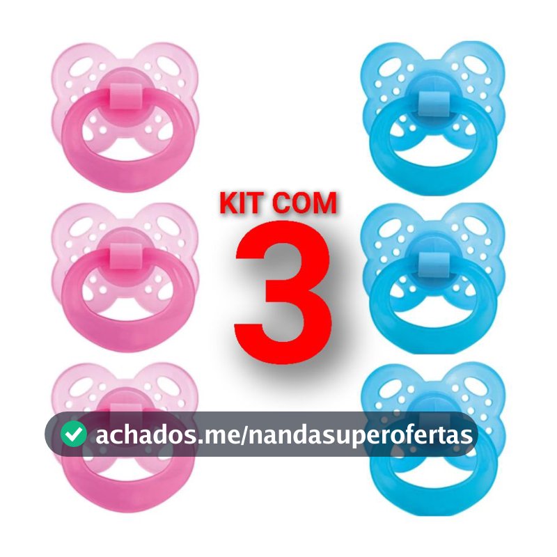 Kit com 3 Chupetas Bico Ortodôntico Fase 2
