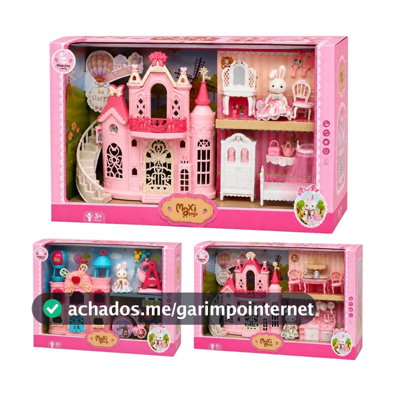 Casinha Boneca Coelho Brinquedo Infantil Kit Castelo Parque Móveis Cenário Hopjoy Maxi Toys