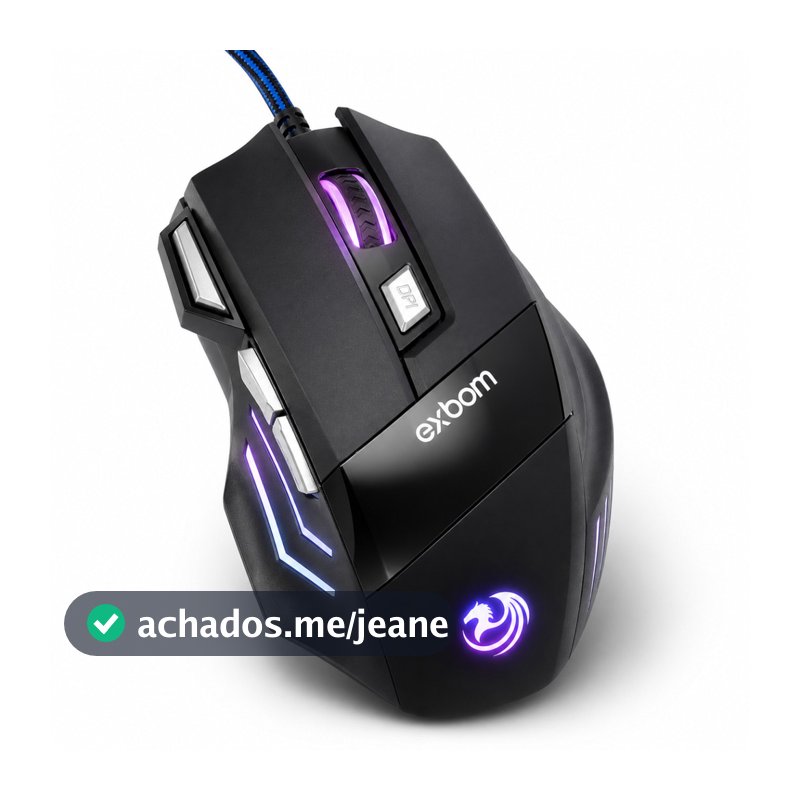 Mouse Gamer RGB Exbom 3200 DPI 7 Botões USB Alta Precisão Ergonômico Com Fio