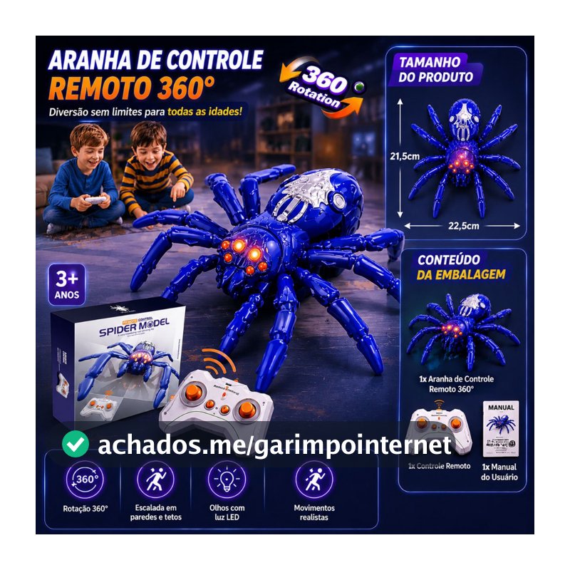 Brinquedo Aranha Escaladora Parede Controle Remoto 360 Graus LED Recarregável Sucção RC Infantil