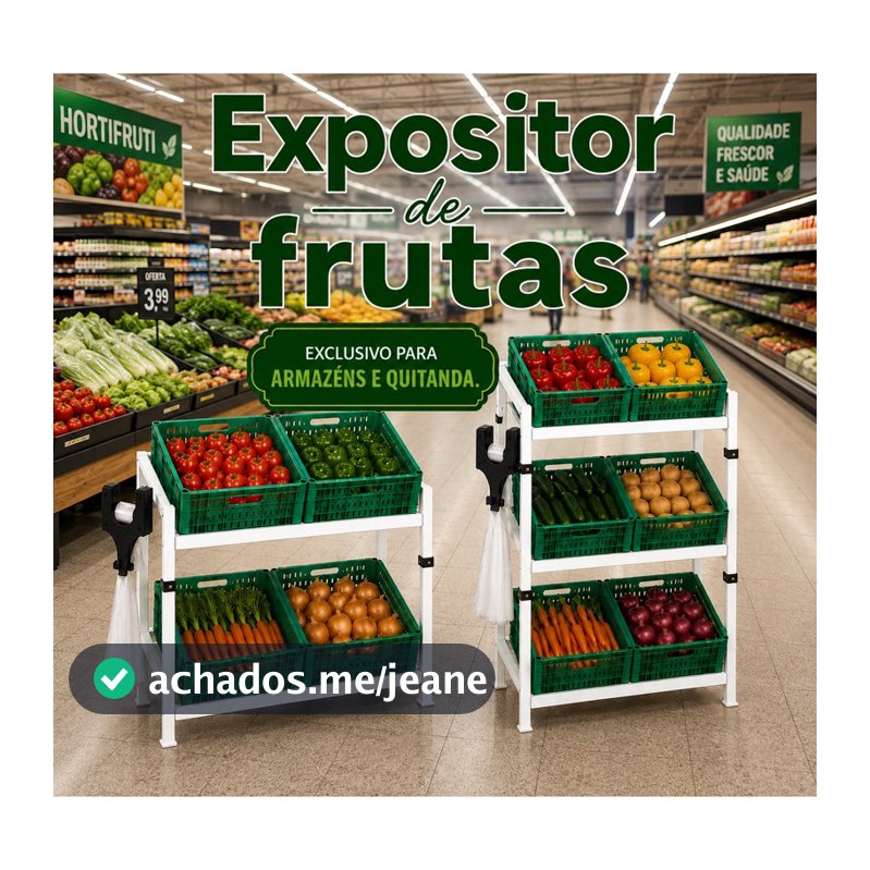Expositor Multiuso Profissional 2 ou 3 Andares com Caixas para Frutas, Legumes, Doces, Miudezas e Produtos