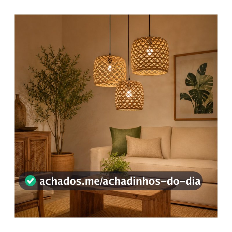 Kit 3 Luminária De Teto Pendente Taboa Boho Area Gourmet