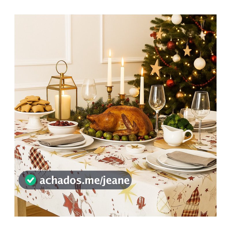 Toalha de Mesa Natalina Impermeável Resistente Elegante 4 6 8 10 e 12 Lugares para Cozinha Natal