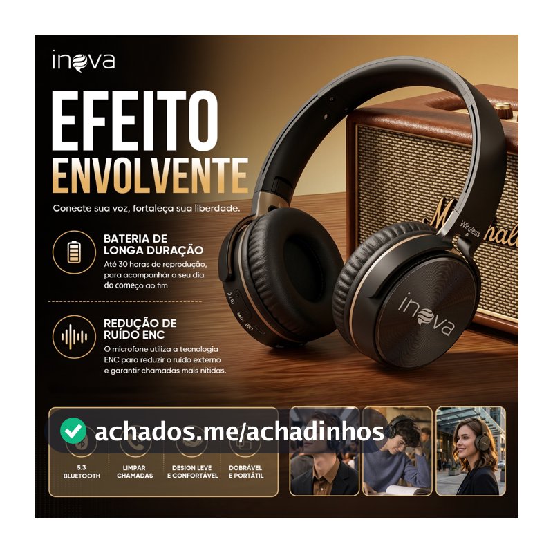 INOVA Fone Bluetooth Sem Fio Dobrável com Qualidade Som Hifi 5.4 Perfeito para Música, Chamadas Dia infantil presente