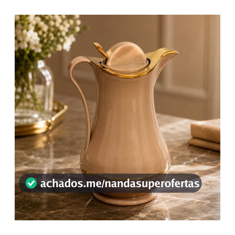 Garrafa Térmica Café Cha 1 Litro Detalhes Dourados Desing Elegante