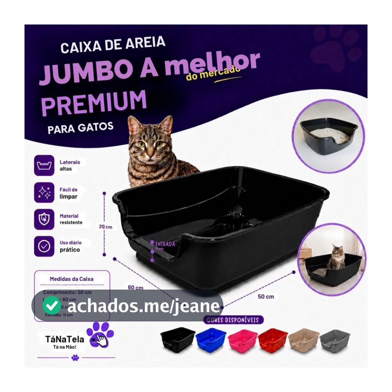 Caixa de Areia Jumbo para Gatos Bordas Altas Big Premium