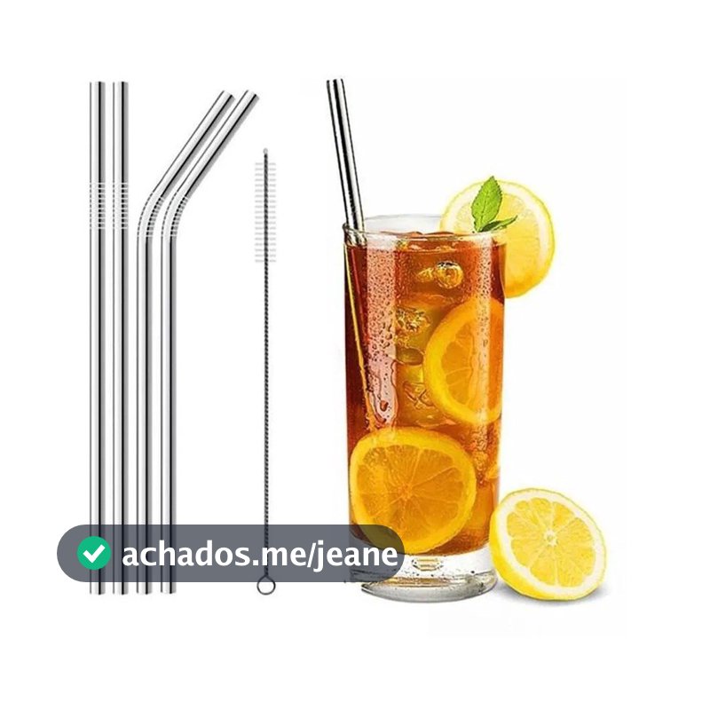 Kit 5 Peças Canudo Reto, Curvo e Escovinha Limpeza Inox