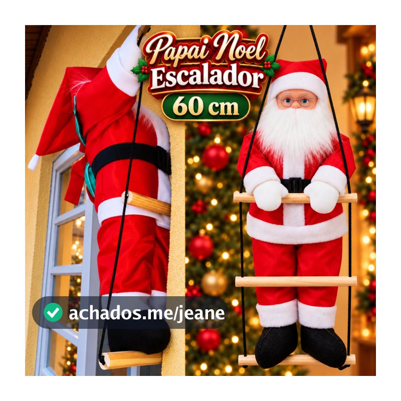 Papai Noel Natal Subindo Escada 60 cm Decoração Natalina Enfeite Escalador