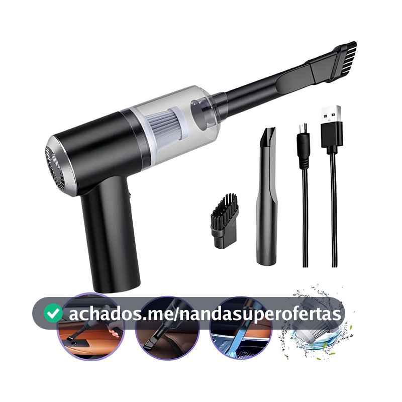 Mini Aspirador de Pó Portátil Automotivo Casa Sem Fio 3 em 1 Recarregável Potente 6000Pa