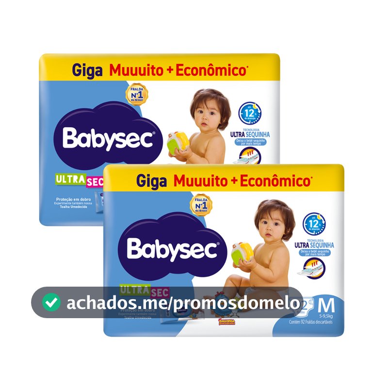 Kit 2x Fraldas BabySec Ultrasec Giga M Galinha Pintadinha – 92 Unidades cada