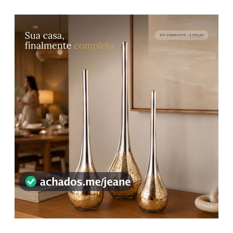 3 Vasos Decorativos Vidro Craquelado Metalizado Luxo