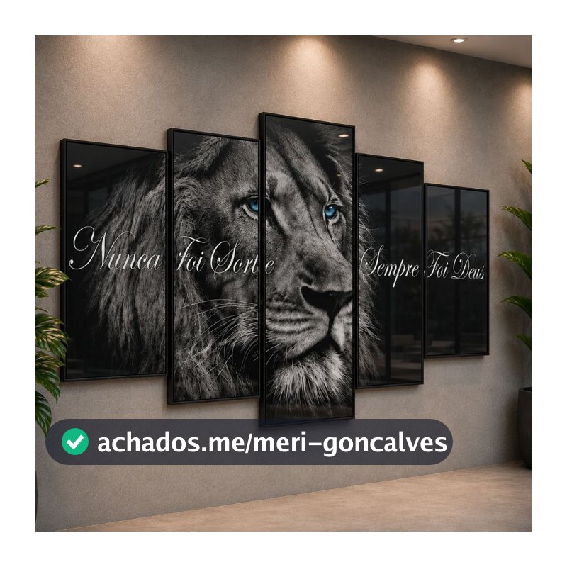 Quadro Decorativo Mosaico Leão de Juda Olho Azul Nunca Foi Sorte Sempre Foi Deus Sala Quarto Hd