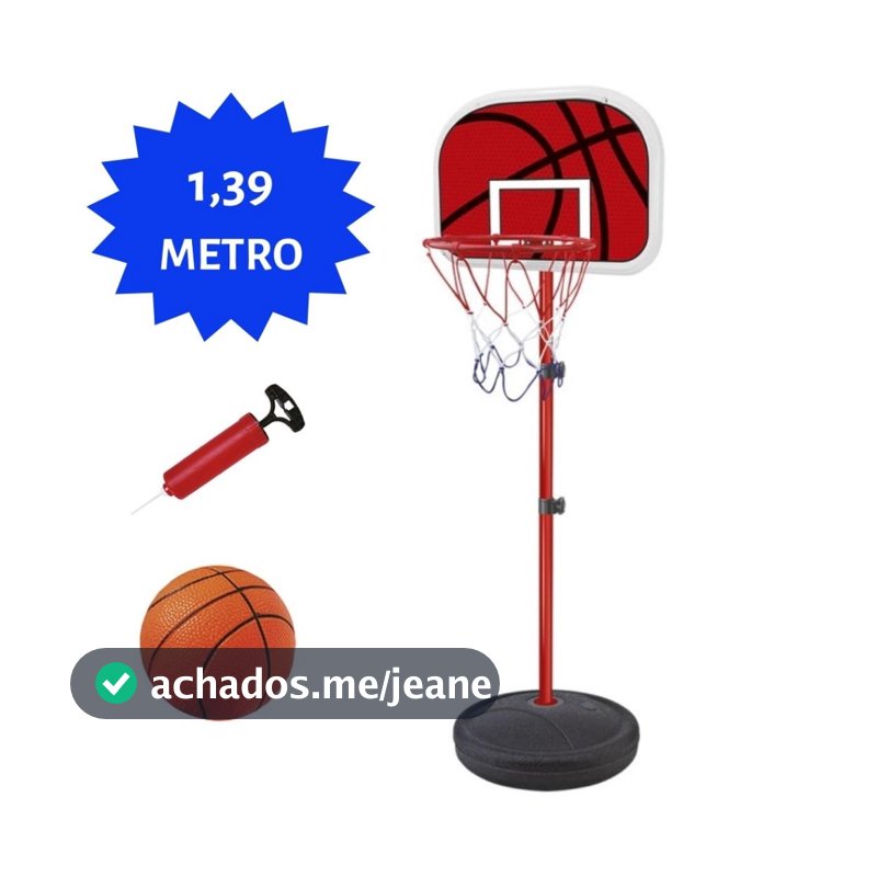 Tabela de Basquete Cesta Infantil Ajustável 1,39m com Bola Bomba Rede DM Toys DMT5092