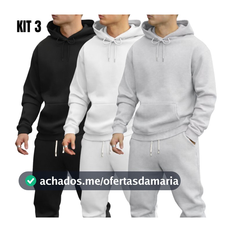 Kit 3 Moletom Liso Canguru Unissex Blusa de Frio Masculina Tendencia Promoção